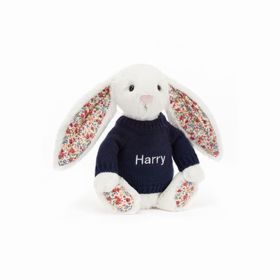 Jellycat Blossom Cream Bunny with Navy Jumper USA | 51236SBPH